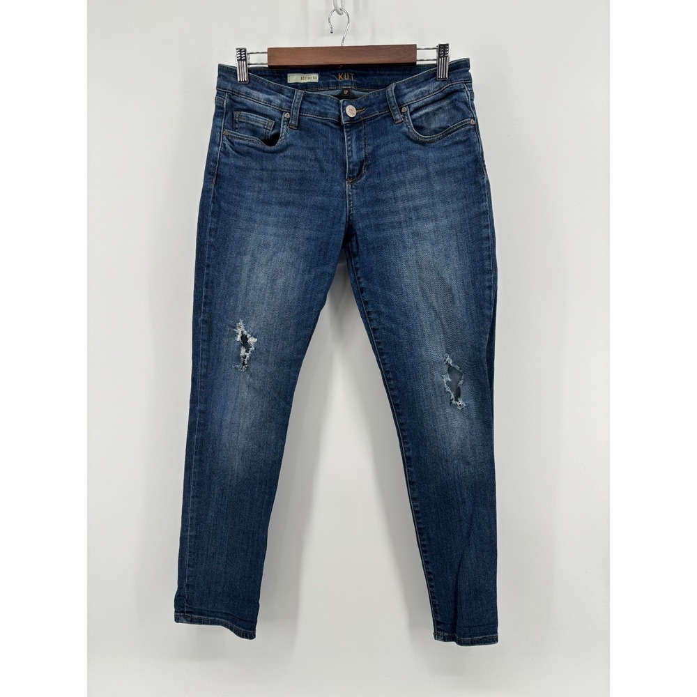 KUT‎ From The Kloth Boyfriend Jeans Womens Blue Denim Distressed Whisker 6P